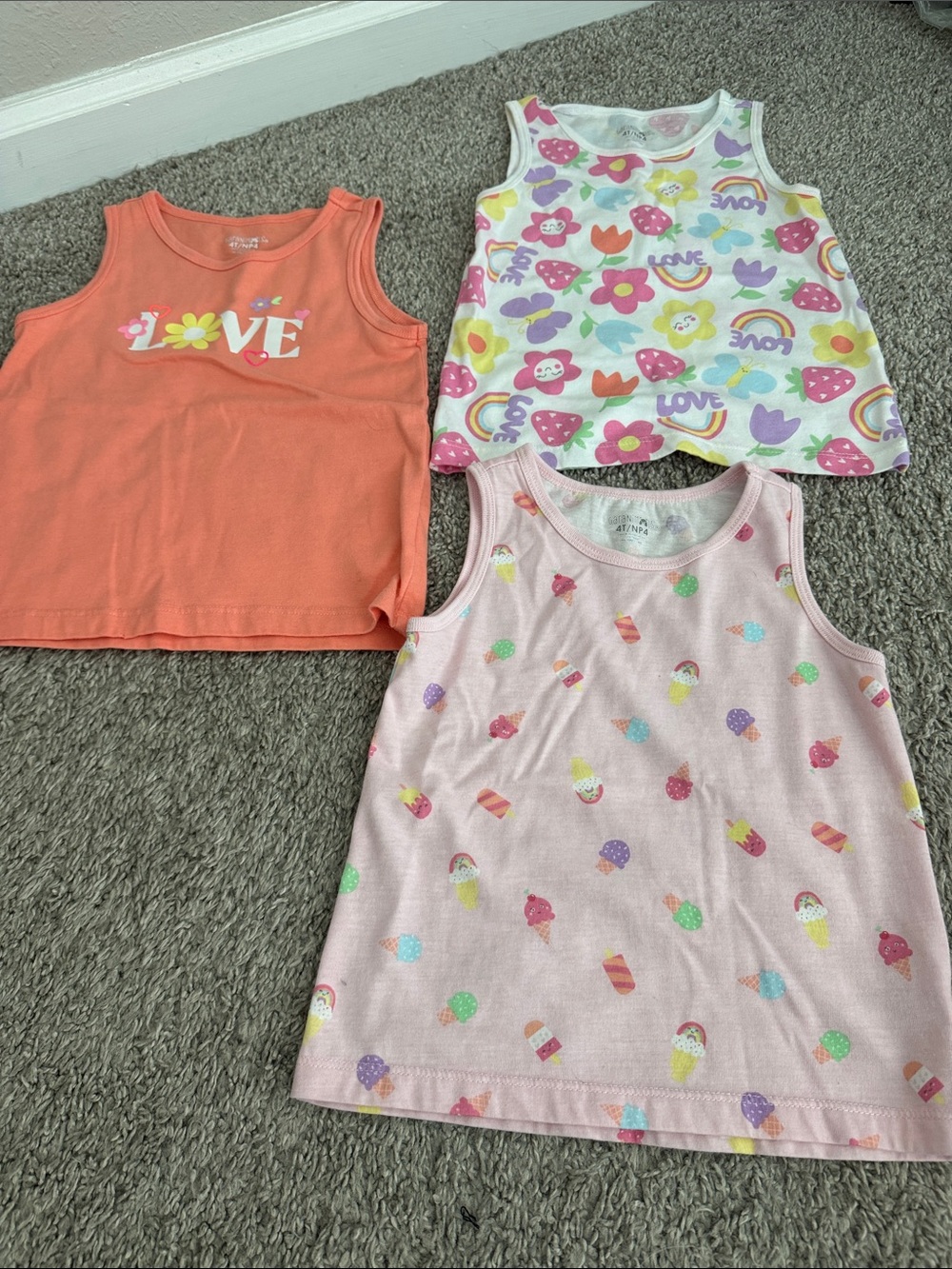 Girls Sleeveless Summer Tank Tops - Coral, White Floral, Pink Ice Cream